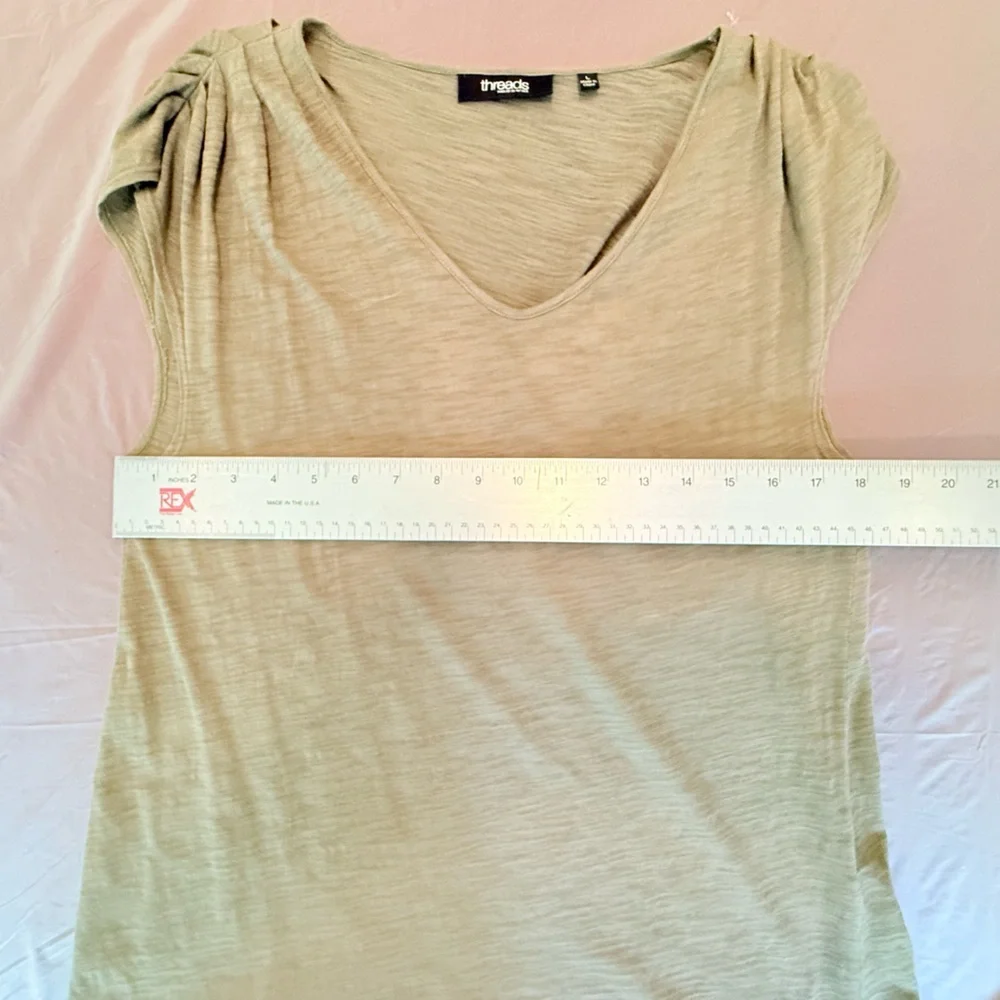 Saks Fifth Avenue 100% Cotton Pleated Sleeveless Olive Green Blouse Large - Picture 7 of 8